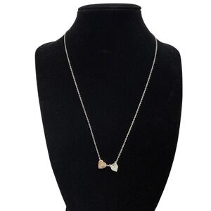 925 Sterling Silver Two Tone Interlocking Heart Pendant Necklace Pave Cluster